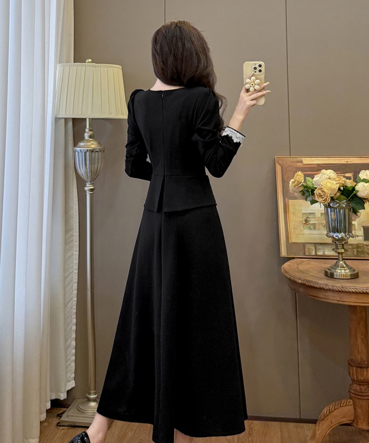 Flowers slim autumn and winter Pseudo-two Hepburn style dress