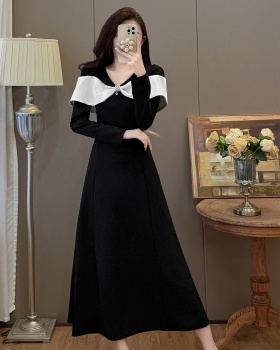Splice large yard elegant V-neck slim dress