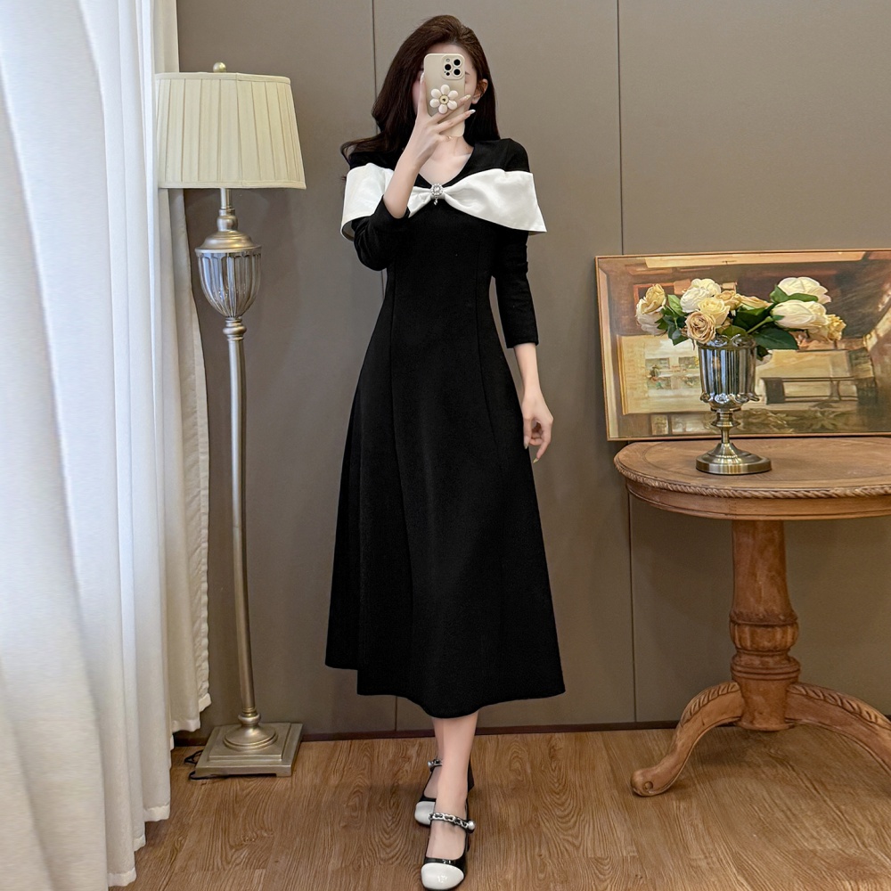 Splice large yard elegant V-neck slim dress
