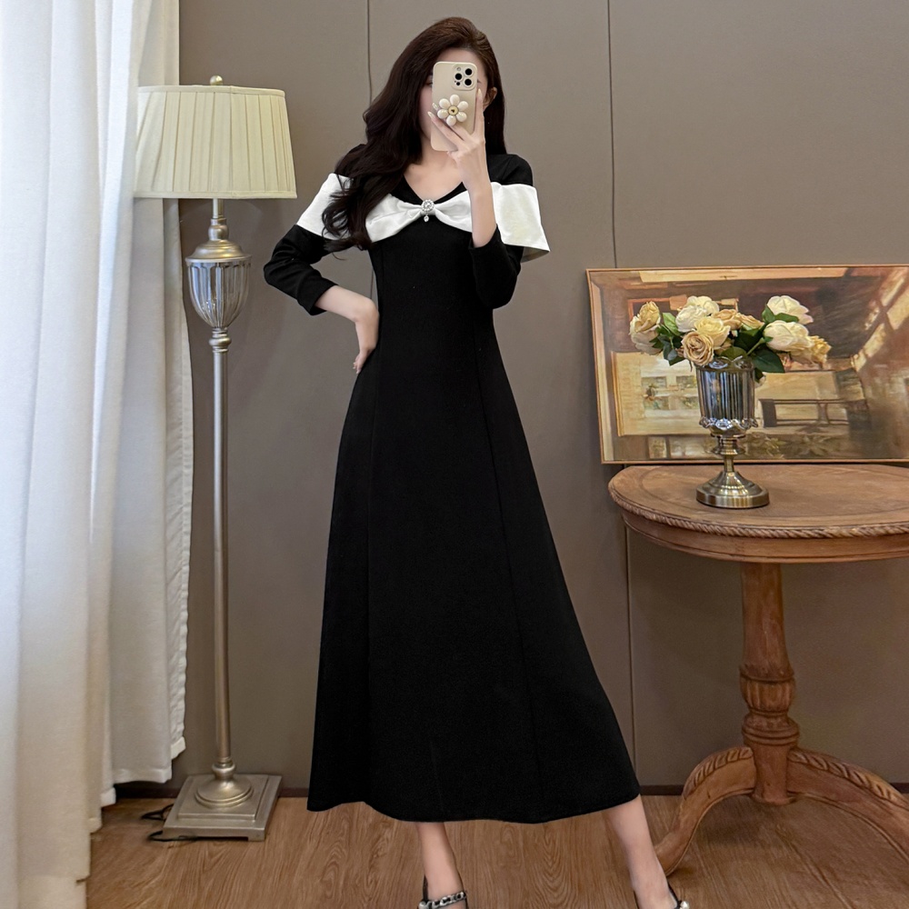 Splice large yard elegant V-neck slim dress