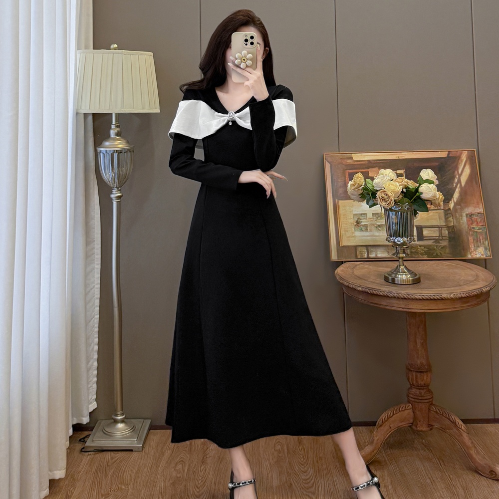 Splice large yard elegant V-neck slim dress