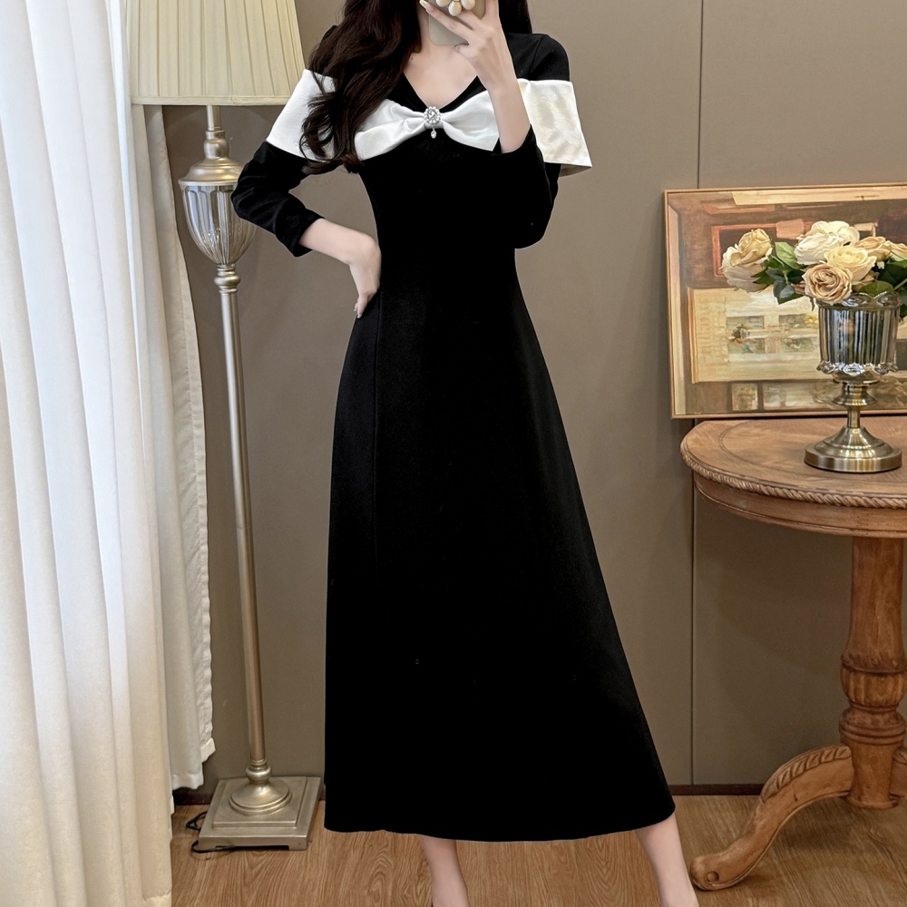 Splice large yard elegant V-neck slim dress