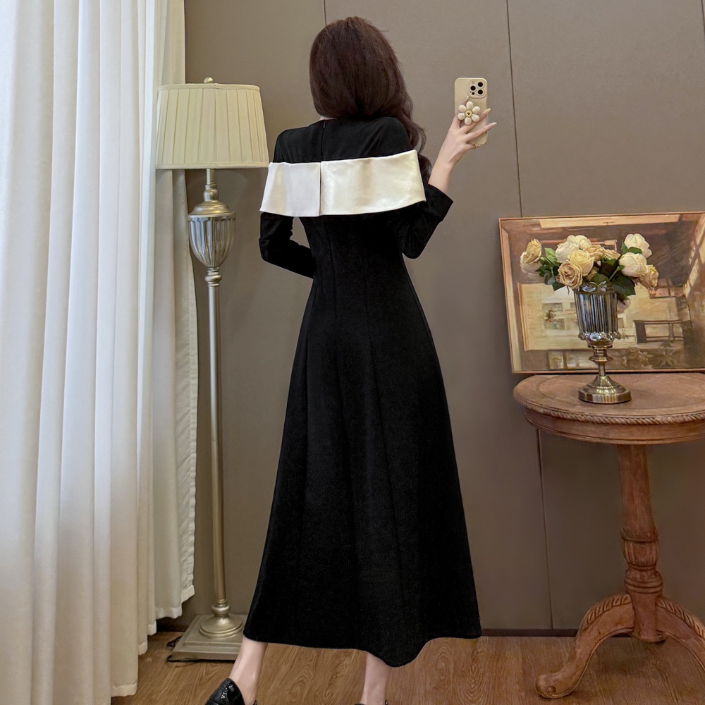 Splice large yard elegant V-neck slim dress