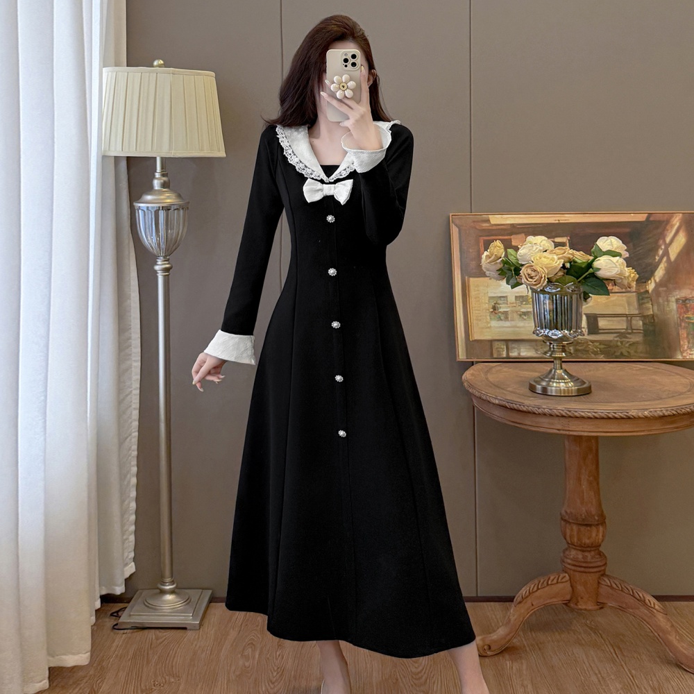Bow large yard autumn and winter France style dress