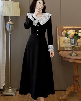 Large yard lapel autumn and winter long France style dress