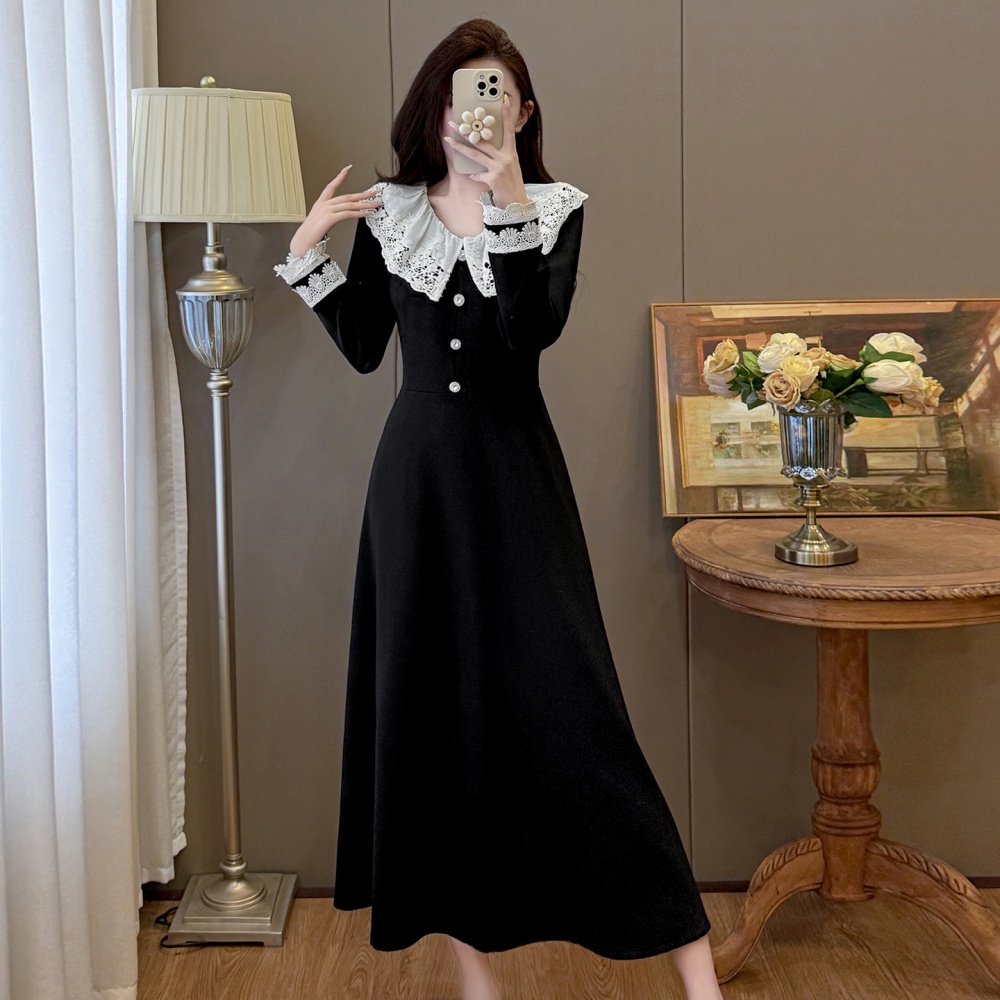 Large yard lapel autumn and winter long France style dress