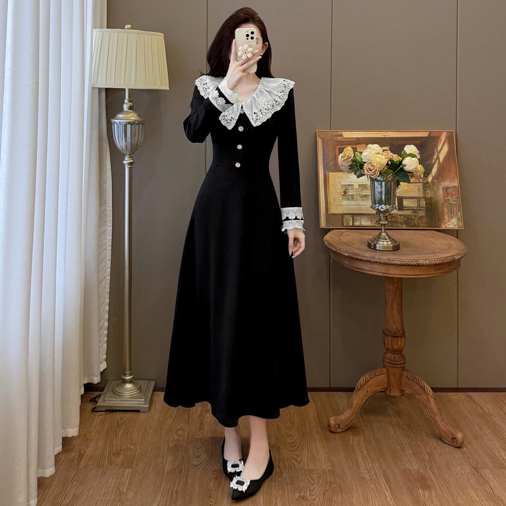Large yard lapel autumn and winter long France style dress