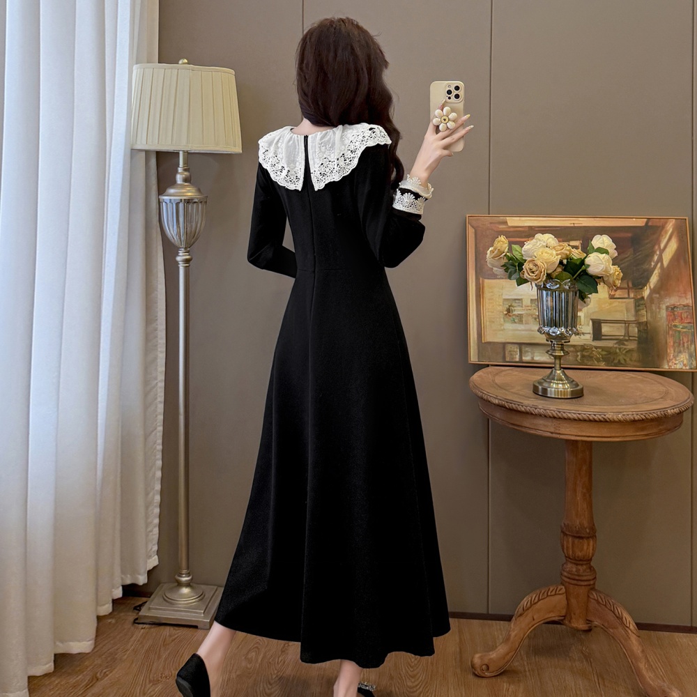 Large yard lapel autumn and winter long France style dress