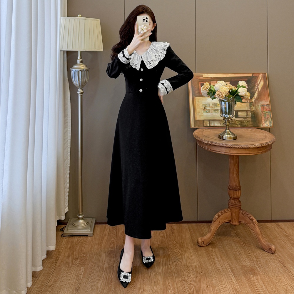 Large yard lapel autumn and winter long France style dress