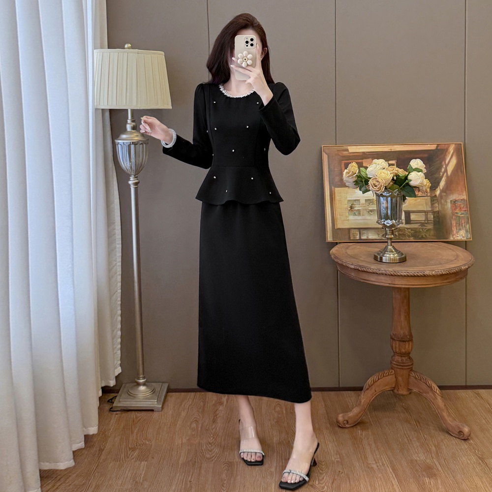 Large yard temperament slim autumn and winter skirt 2pcs set