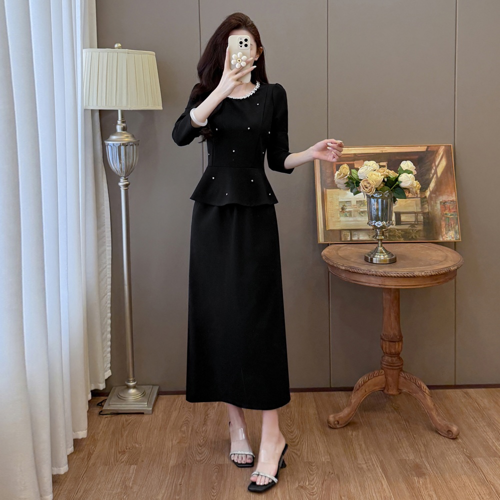 Large yard temperament slim autumn and winter skirt 2pcs set