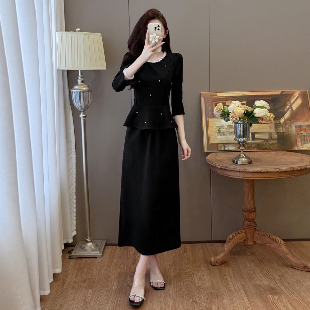 Large yard temperament slim autumn and winter skirt 2pcs set
