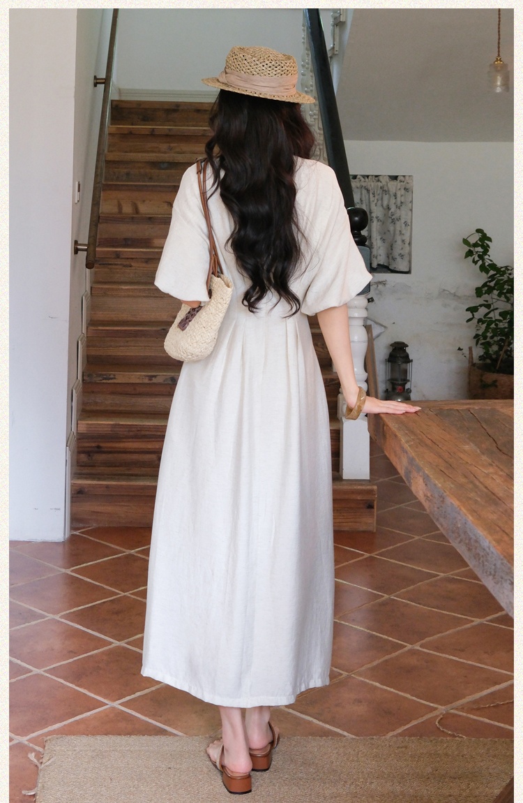 Small fellow dress flax long dress for women