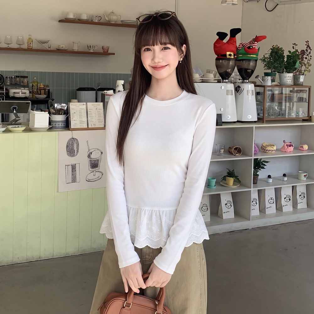 Autumn inside the ride tops bottoming lace T-shirt for women