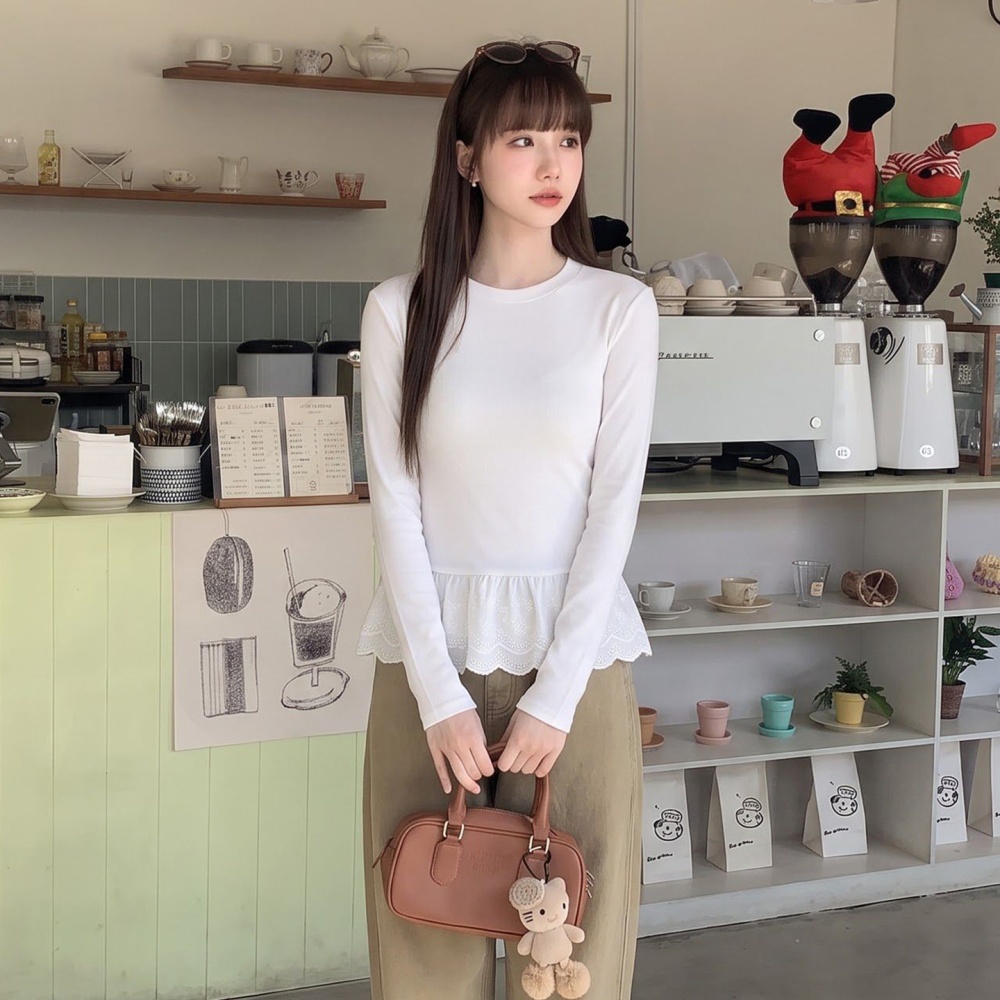 Autumn inside the ride tops bottoming lace T-shirt for women