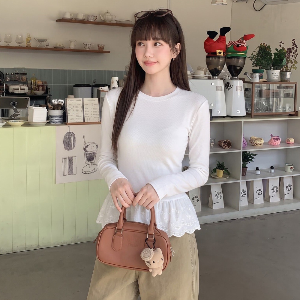 Autumn inside the ride tops bottoming lace T-shirt for women