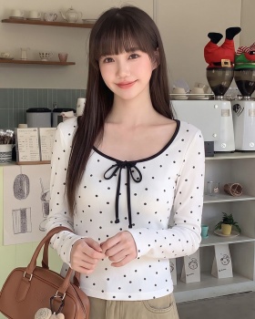 Autumn bow tops Korean style bottoming shirt for women