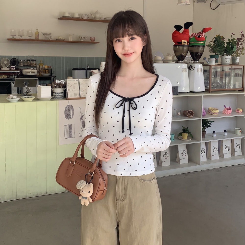 Autumn bow tops Korean style bottoming shirt for women