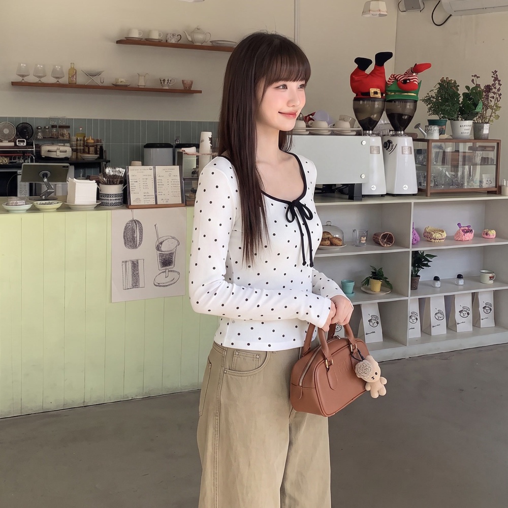 Autumn bow tops Korean style bottoming shirt for women