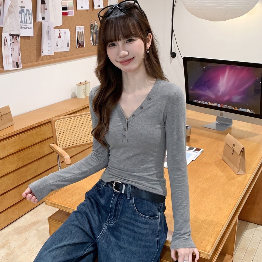 V-neck autumn bottoming shirt long sleeve tops for women