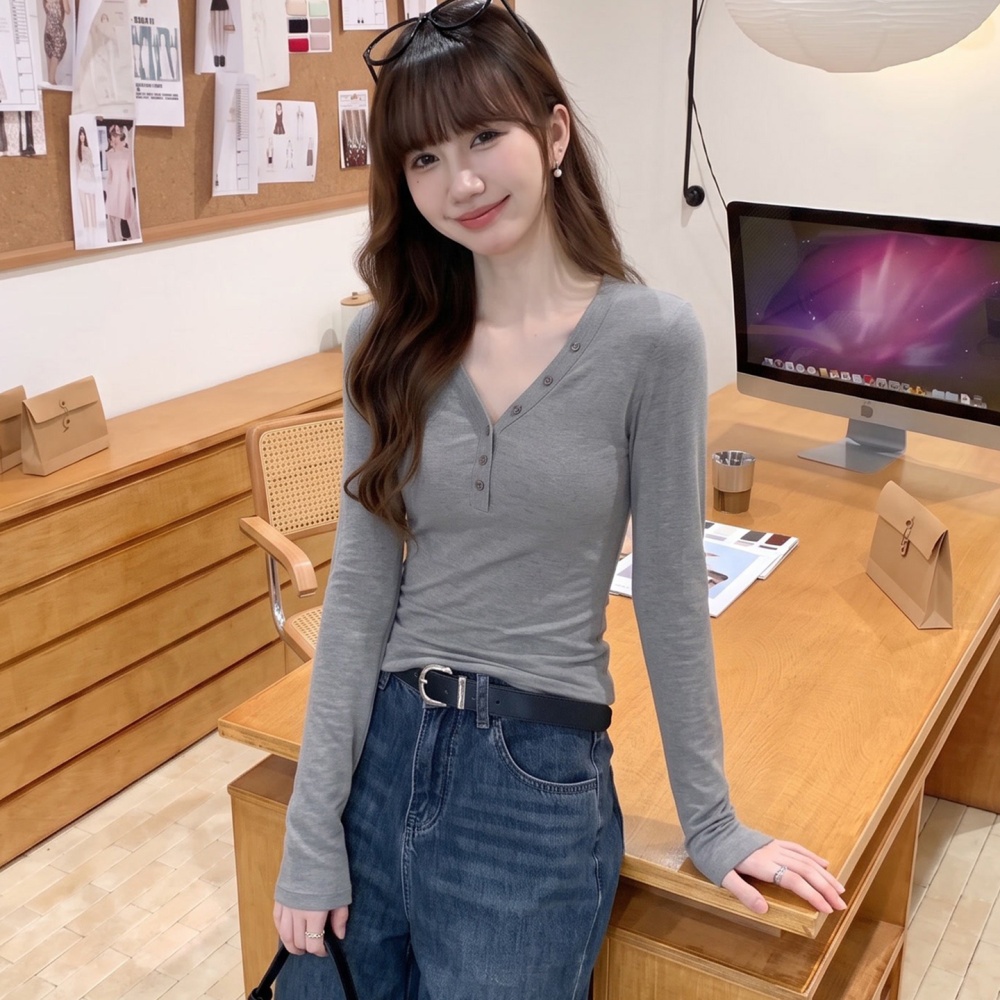 V-neck autumn bottoming shirt long sleeve tops for women