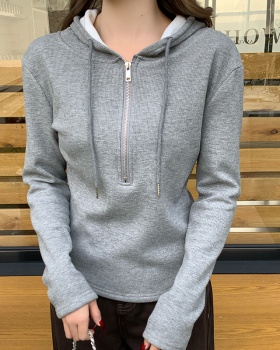 Long sleeve hooded T-shirt half zip hoodie for women