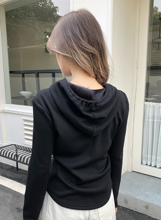 Long sleeve hooded T-shirt half zip hoodie for women