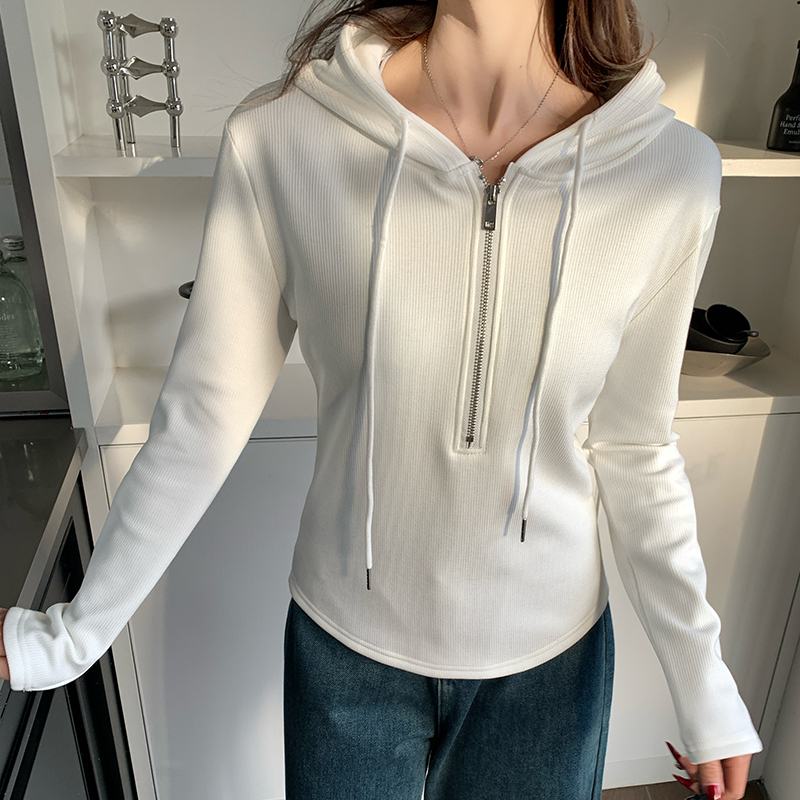 Long sleeve hooded T-shirt half zip hoodie for women
