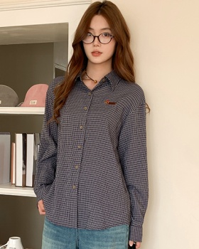 Korean style all-match shirt autumn plaid tops for women