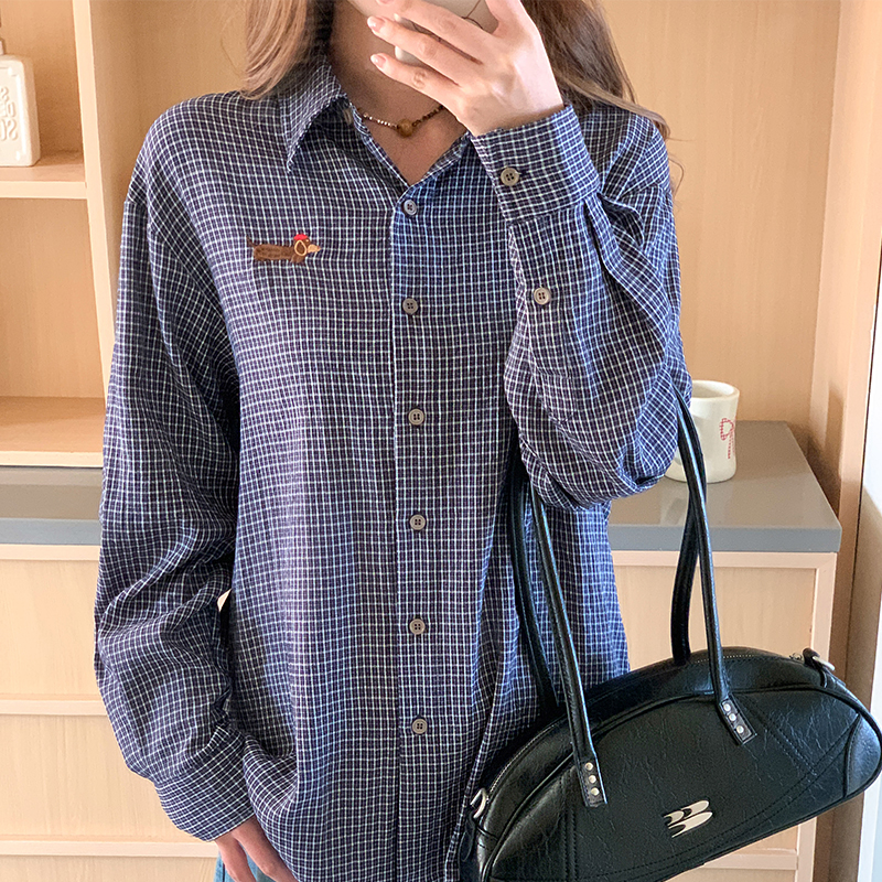 Korean style all-match shirt autumn plaid tops for women