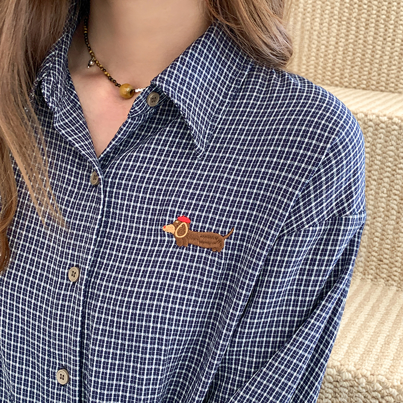 Korean style all-match shirt autumn plaid tops for women