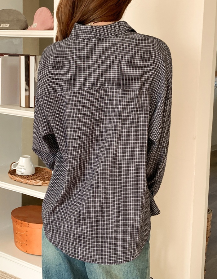 Korean style all-match shirt autumn plaid tops for women