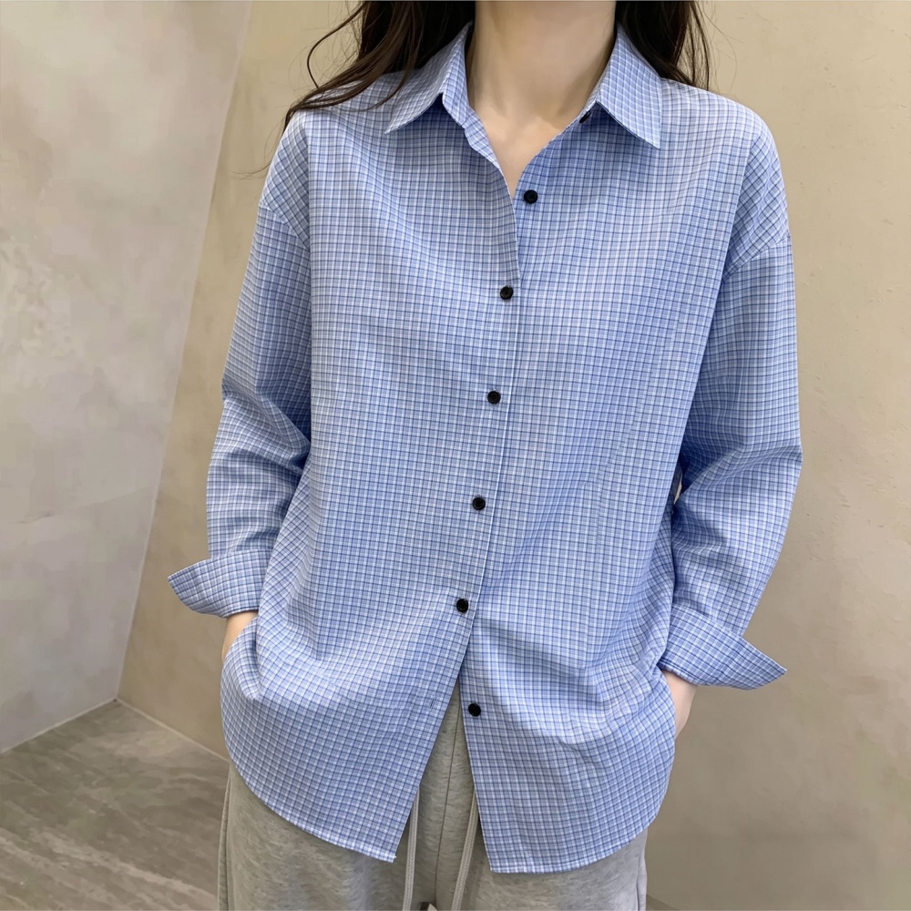 Plaid Korean style tops thin long sleeve cardigan