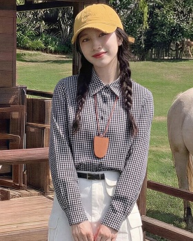 Autumn double tops loose plaid shirt for women