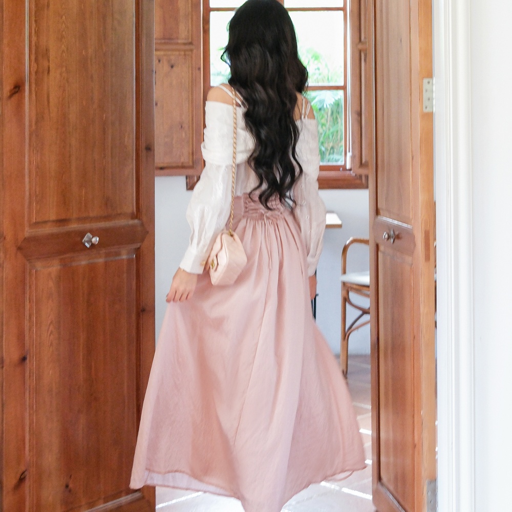 Embroidery bow France style shirt flat shoulder bandage skirt