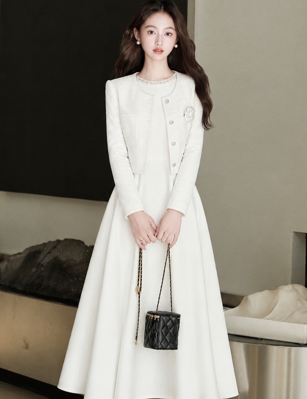Chanelstyle white jacket beading colors dress for women