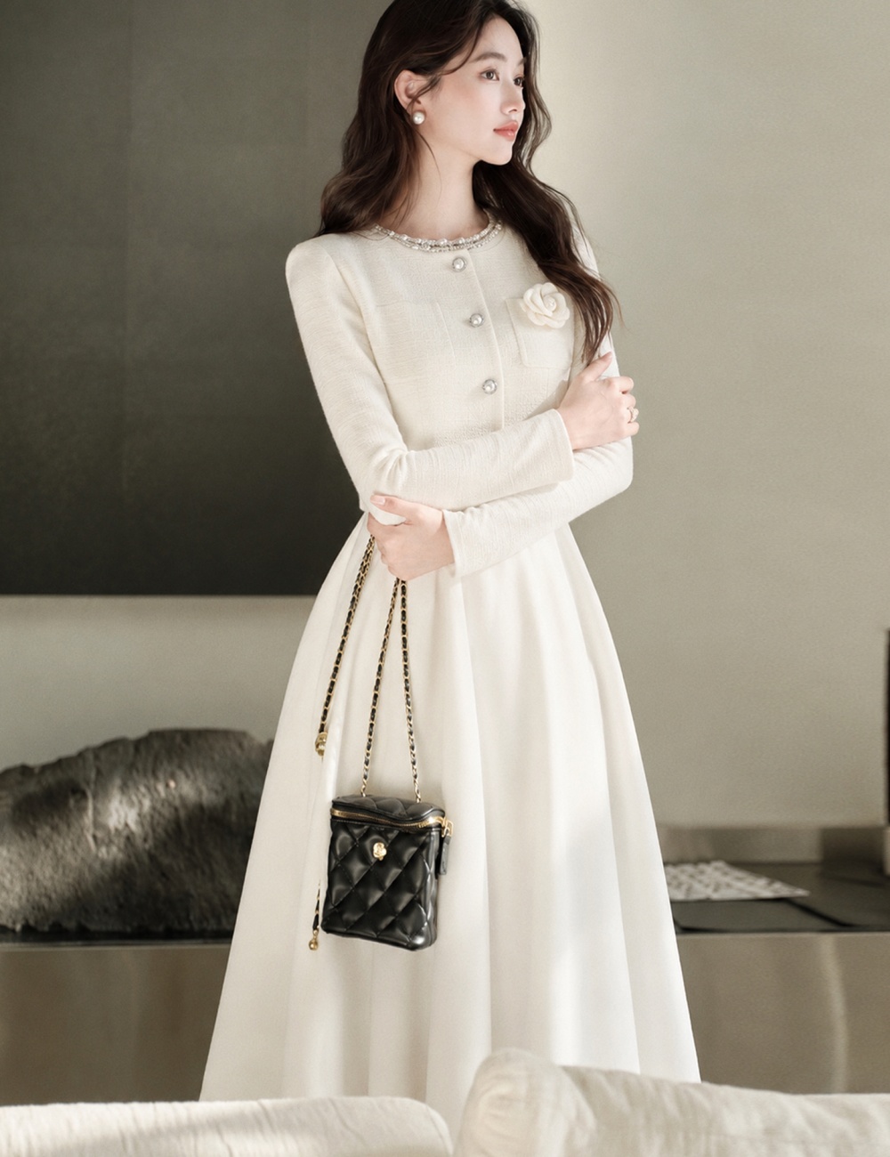 Chanelstyle white jacket beading colors dress for women