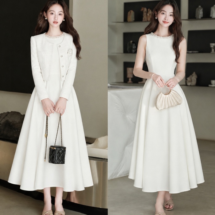 Chanelstyle white jacket beading colors dress for women