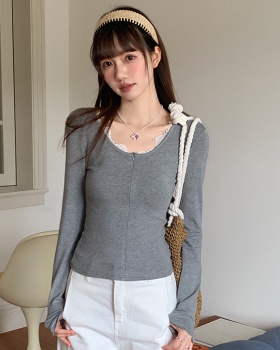 Korean style pure T-shirt long sleeve tops for women