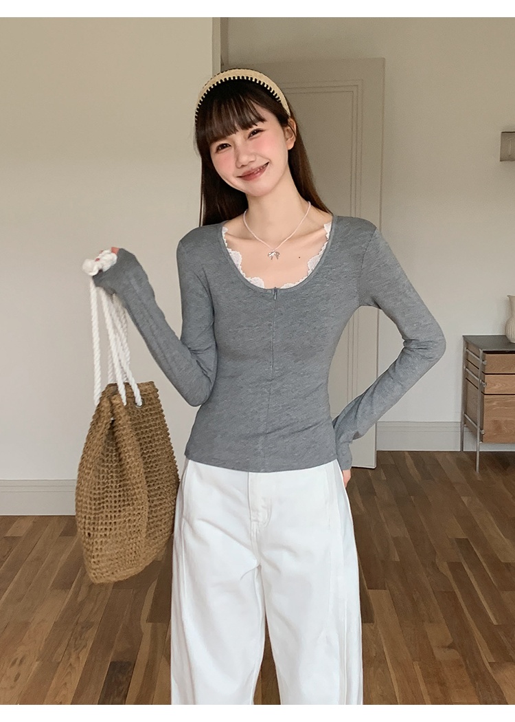 Korean style pure T-shirt long sleeve tops for women
