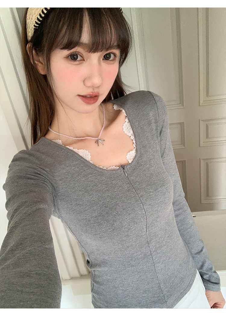Korean style pure T-shirt long sleeve tops for women