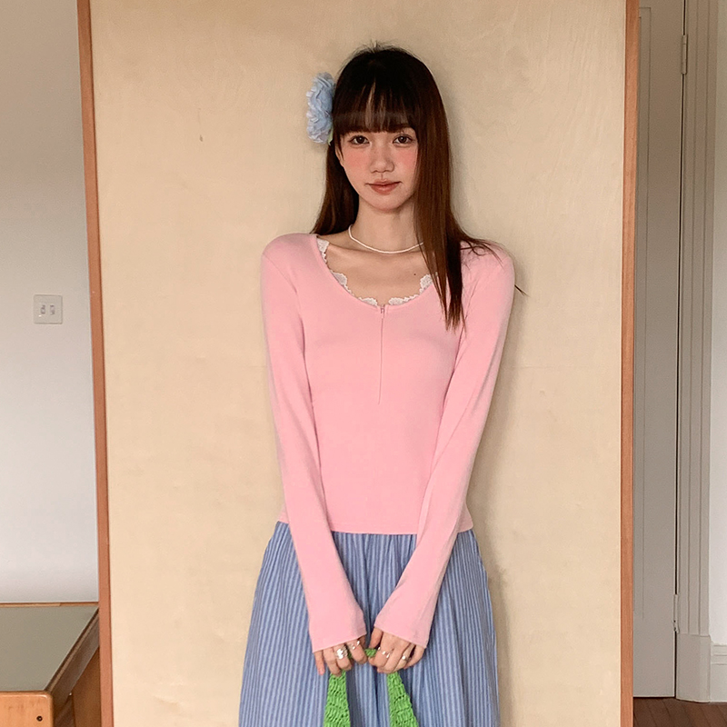 Korean style pure T-shirt long sleeve tops for women