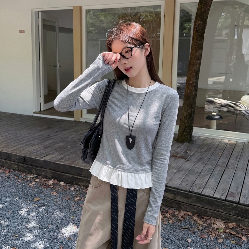 Mixed colors T-shirt Korean style tops for women