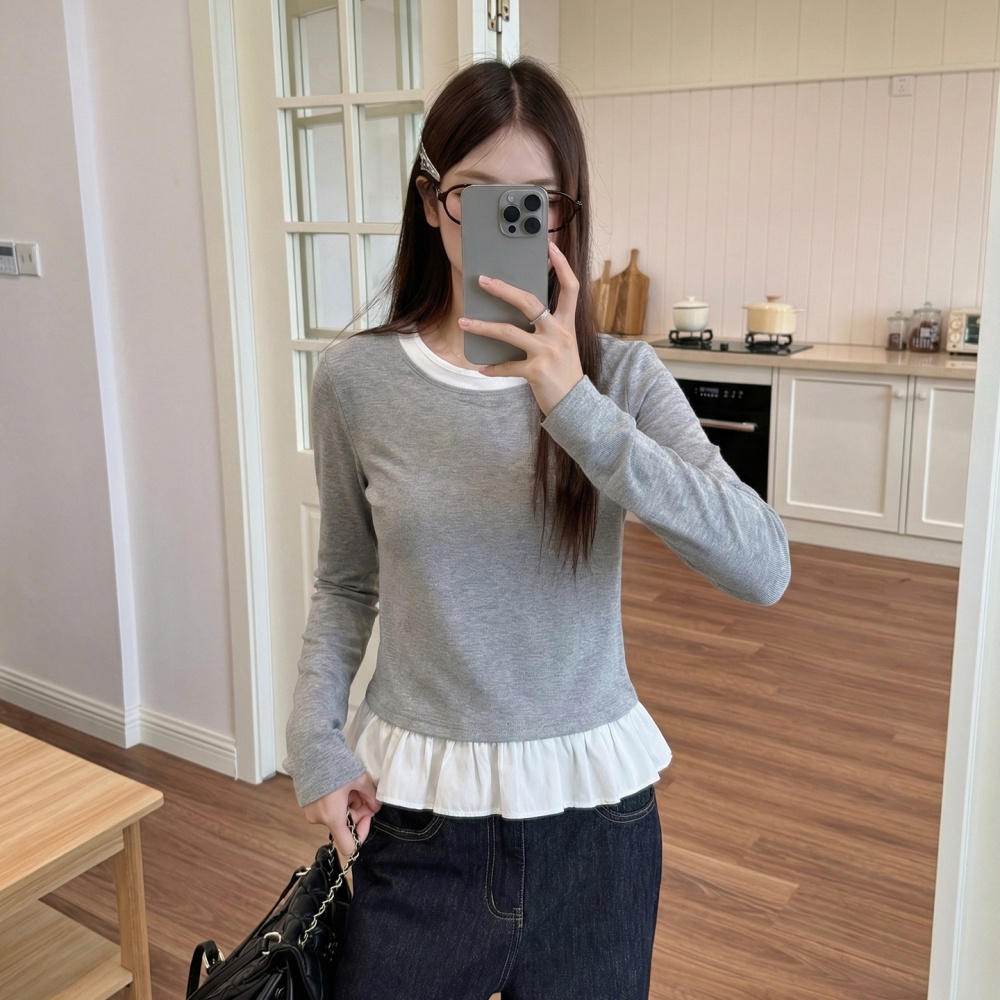 Mixed colors T-shirt Korean style tops for women