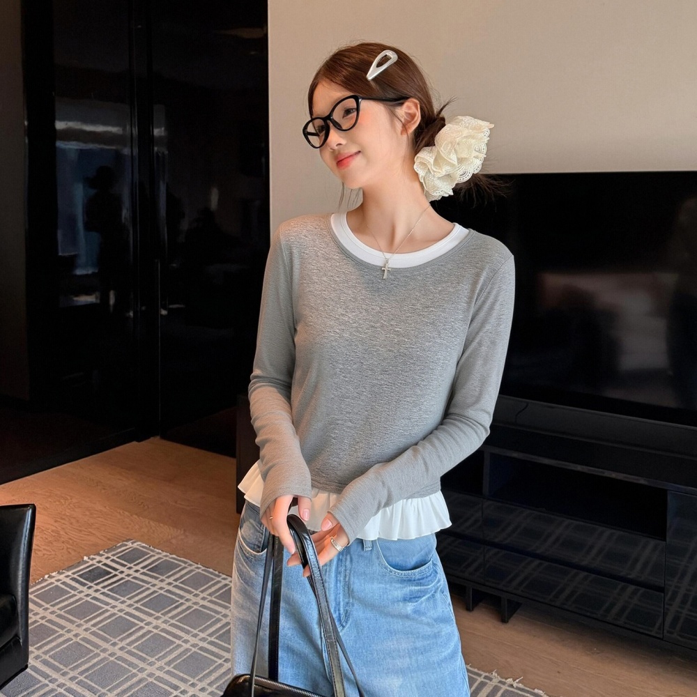 Mixed colors T-shirt Korean style tops for women