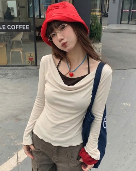 Autumn mixed colors tops all-match Pseudo-two T-shirt for women