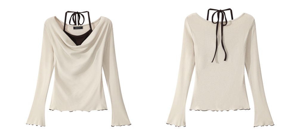 Autumn mixed colors tops all-match Pseudo-two T-shirt for women