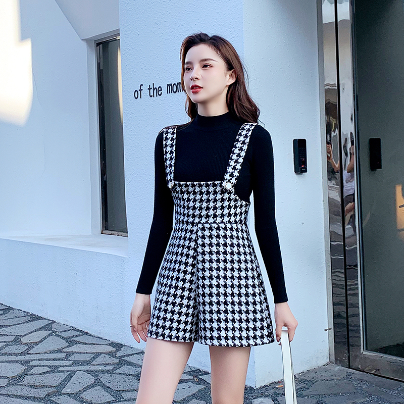 High waist bib pants fashion shorts 2pcs set for women
