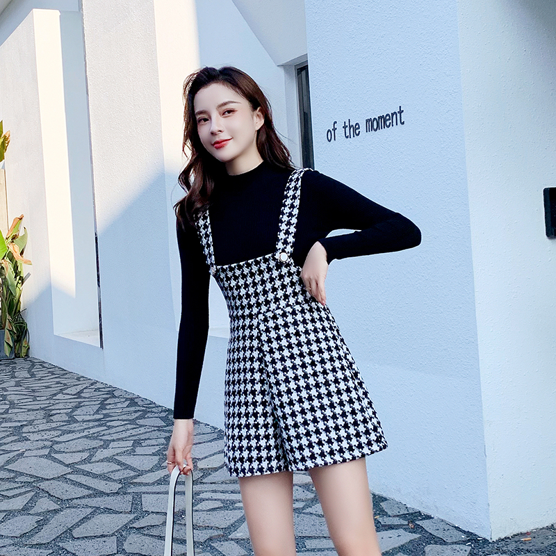 High waist bib pants fashion shorts 2pcs set for women