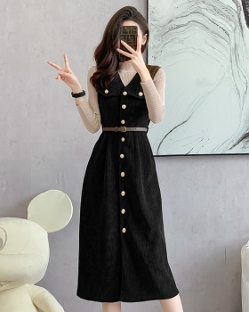 Single-breasted vest temperament dress 2pcs set